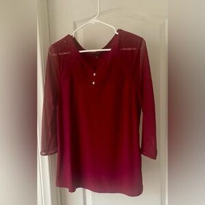 Elegant Burgundy Women's Top sheer  sleeves